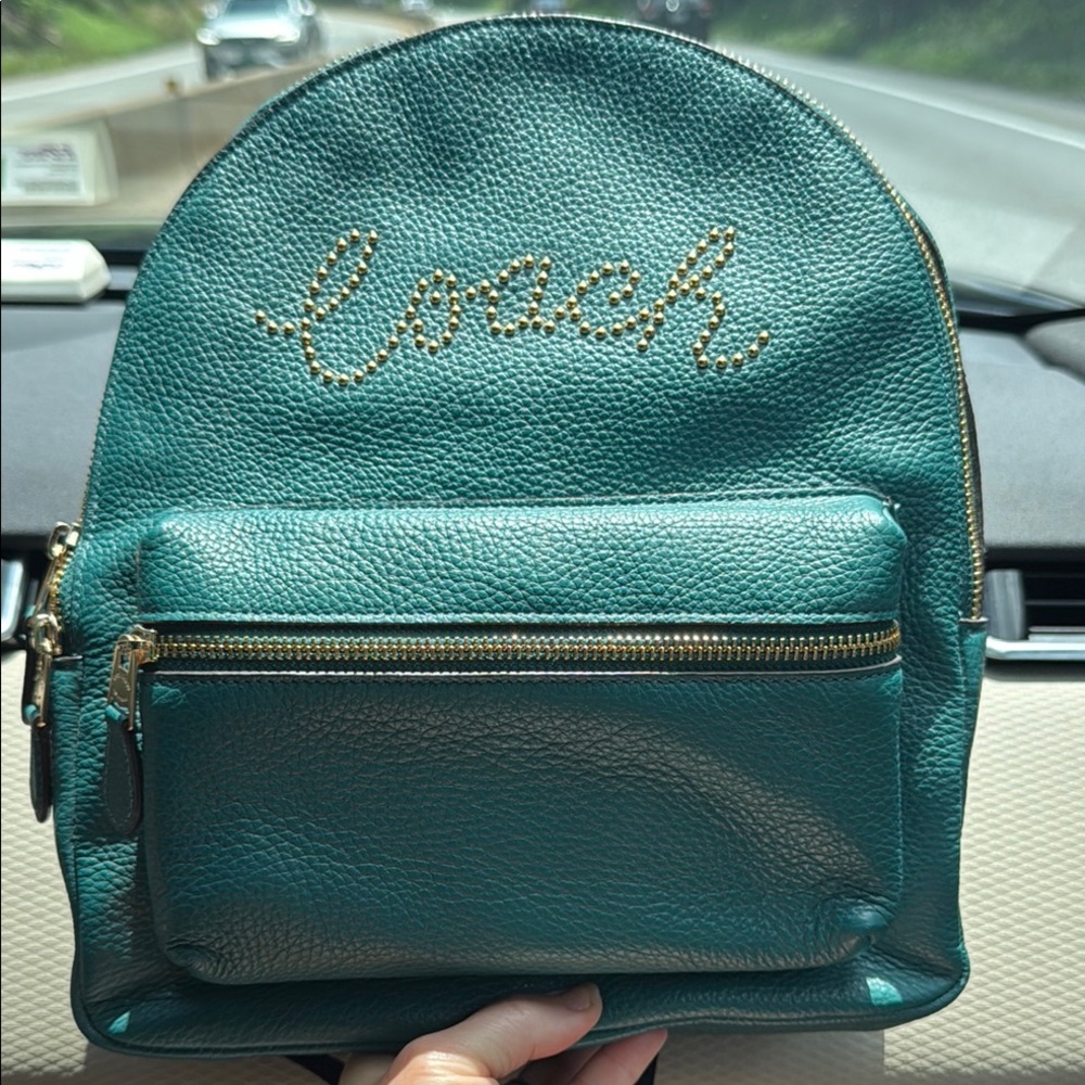 NWT COACH F84721 CHRLE Viridian CCH SCPT Pebble Leather MD Backpack